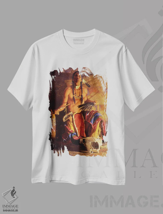 تیشرت سفید طرح دار – تیشرت پرتره ,"ترانه بوفالو" اثر دیوید من immage.ir