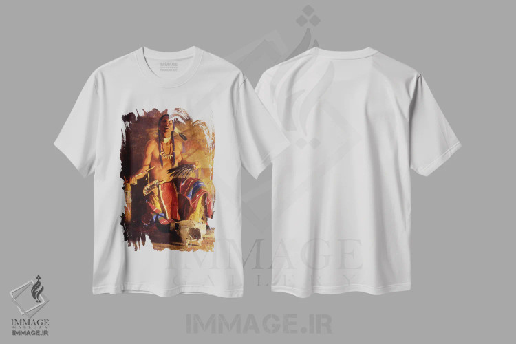 تیشرت سفید طرح دار – تیشرت پرتره ,"ترانه بوفالو" اثر دیوید من immage.ir
