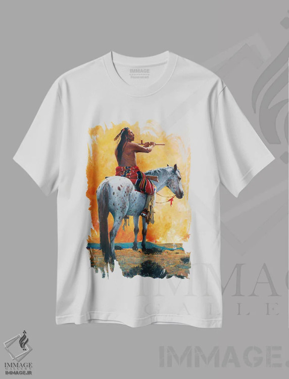 تیشرت سفید طرح دار – تیشرت گرافیکی ,"قسم خورشید" اثر دیوید من immage.ir