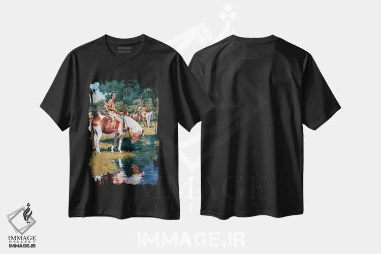 تیشرت مشکی طرح دار – تیشرت هنری بومی ,"نگهبان پونی" اثر دیوید من immage.ir