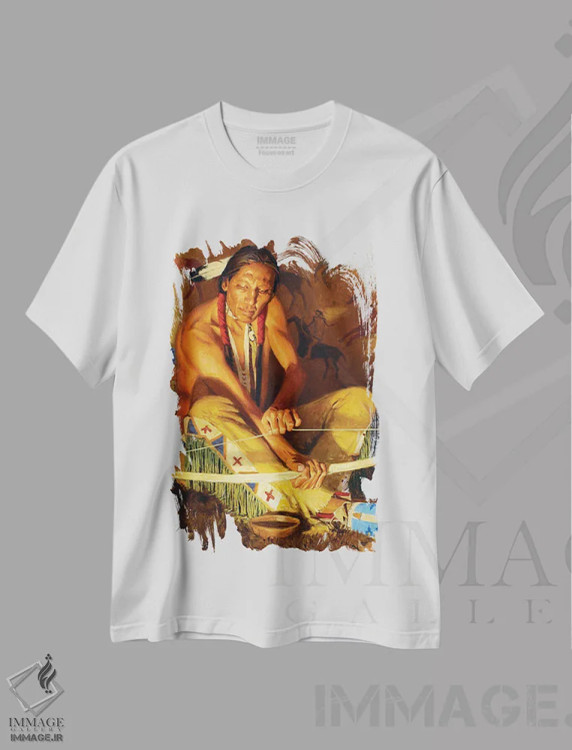 تیشرت سفید طرح دار – تیشرت فرهنگی ,چوب و زه اثر دیوید من immage.ir
