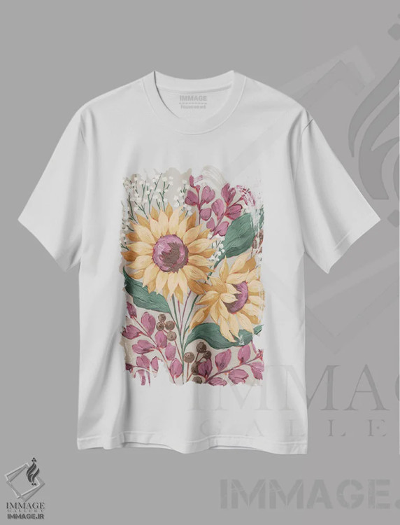 تیشرت سفید طرح دار – تیشرت گل آفتابگردان ,چهره های آفتابی اثر میشل نورمن immage.ir