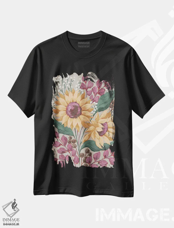 تیشرت مشکی طرح دار – تیشرت گل آفتابگردان ,چهره های آفتابی اثر میشل نورمن فروشگاه ایماژ