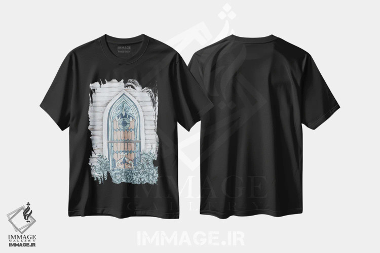 تیشرت مشکی طرح دار – تیشرت هنری ,رفتن به کلیسا اثر میشل نورمن immage.ir