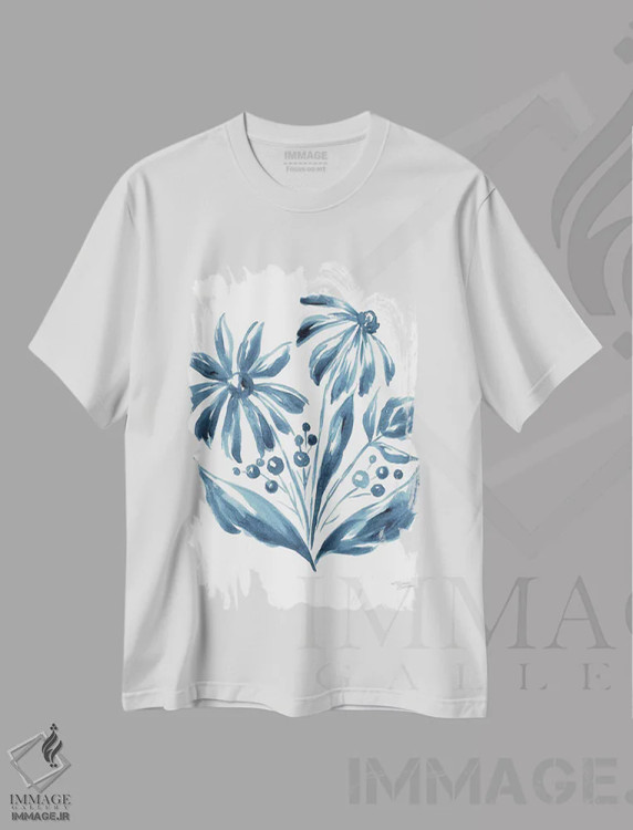 تیشرت سفید طرح دار – تیشرت هنری آبرنگی ,مروارید آبی اثر میشل نورمن فروشگاه ایماژ