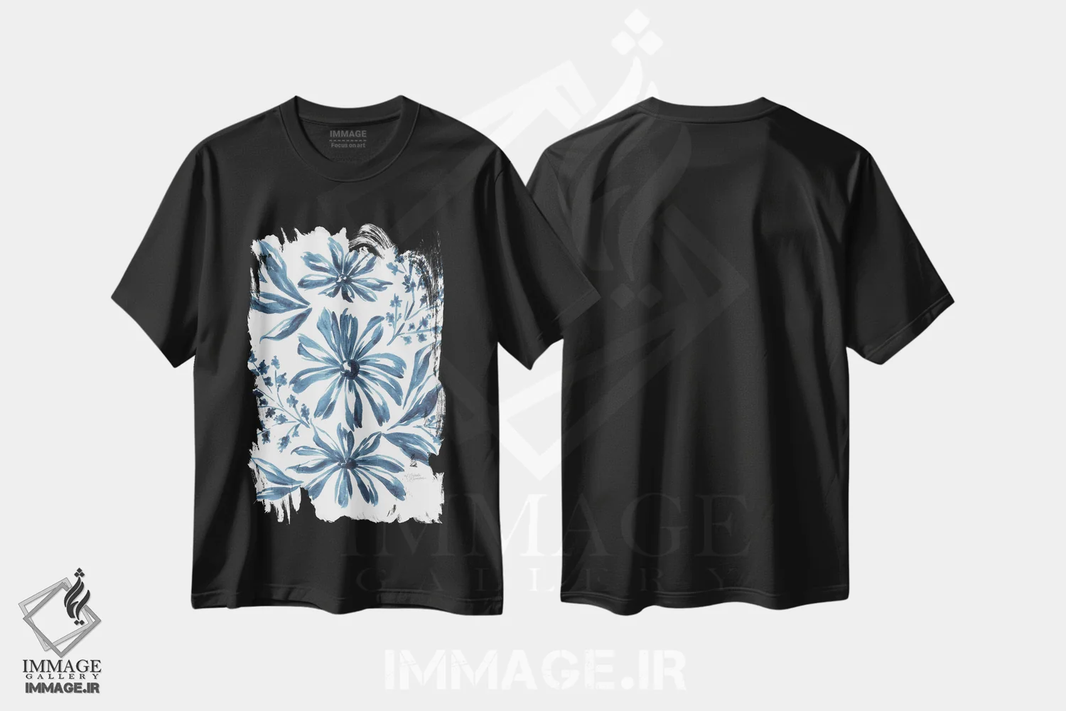 تیشرت مشکی طرح دار – تیشرت آبرنگی ,مروارید آبی اثر میشل نورمن فروشگاه ایماژ