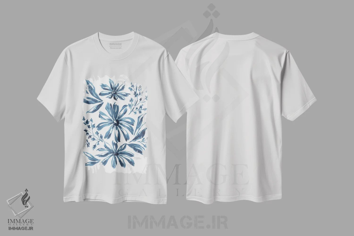 تیشرت سفید طرح دار – تیشرت آبرنگی ,مروارید آبی اثر میشل نورمن immage.ir