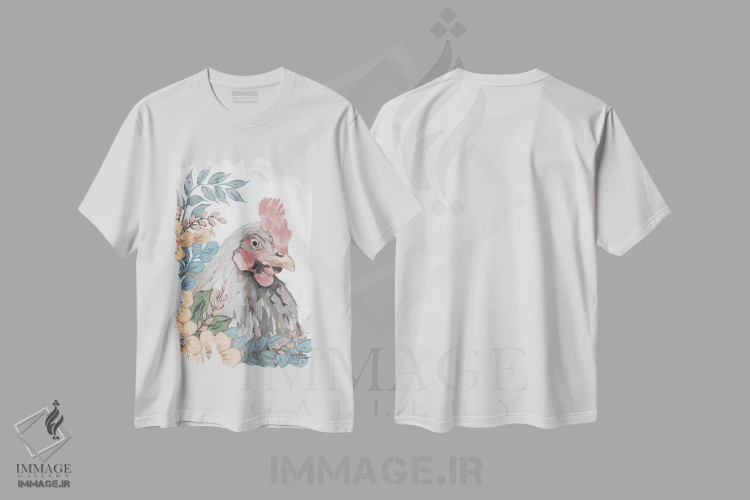 تیشرت سفید طرح دار – تیشرت حیوانات مزرعه ,مرغ در باغ اثر میشل نورمن immage.ir