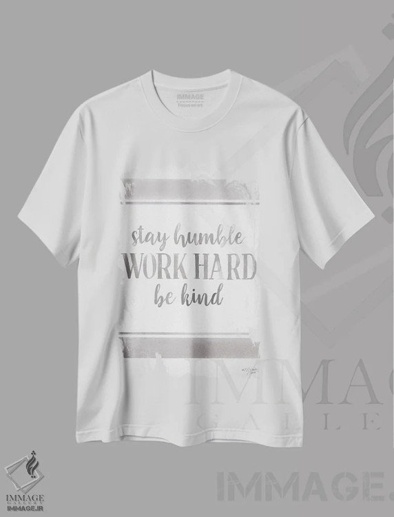 تیشرت سفید طرح دار – تیشرت انگیزشی ,سخت کار کن اثر میشل نورمن immage.ir