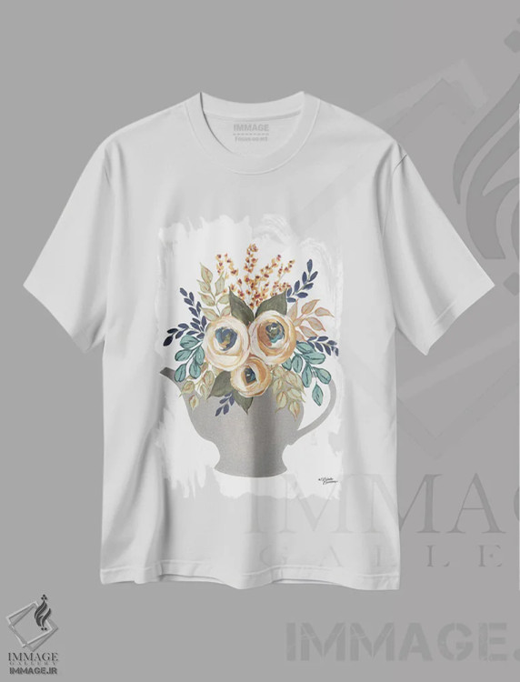 تیشرت سفید طرح دار – تیشرت وینتیج ,کاسه های گلدار پاییزی اثر میشل نورمن فروشگاه ایماژ