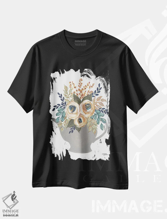 تیشرت مشکی طرح دار – تیشرت وینتیج ,کاسه های گلدار پاییزی اثر میشل نورمن immage.ir