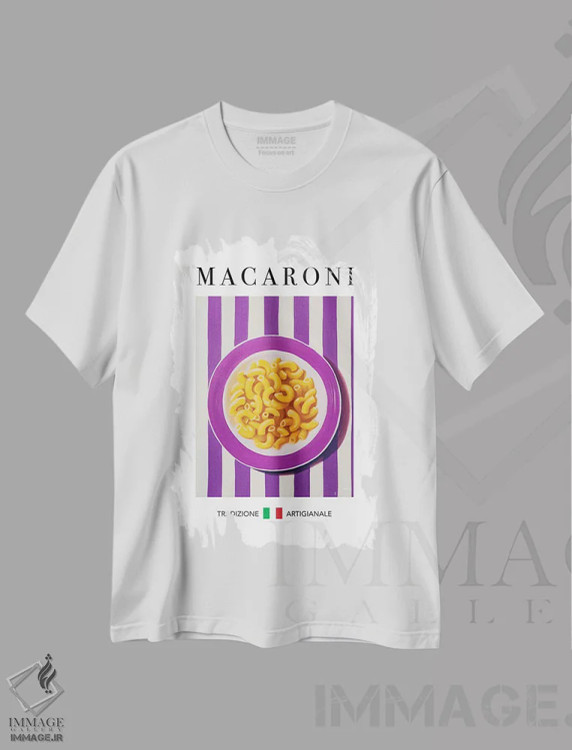 تیشرت سفید طرح دار – تیشرت گرافیکی ,ماکارونی اثر آندریاس ماگنوسون immage.ir