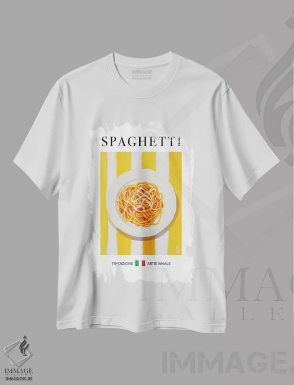 تیشرت سفید طرح دار – تیشرت گرافیکی ,اسپاگتی اثر آندریاس ماگنوسون immage.ir
