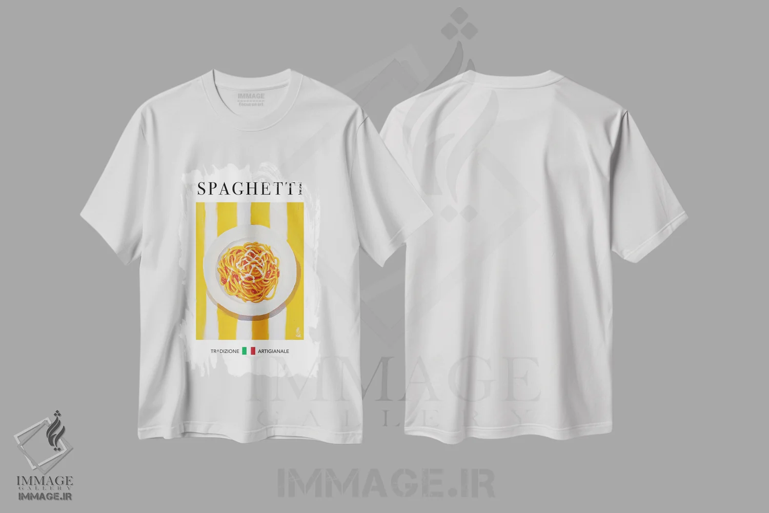 تیشرت سفید طرح دار – تیشرت گرافیکی ,اسپاگتی اثر آندریاس ماگنوسون immage.ir
