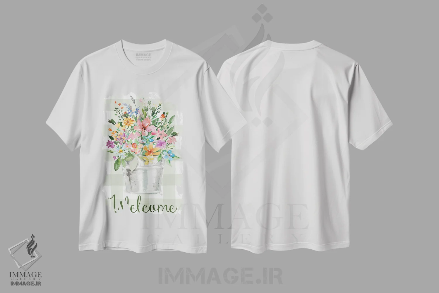 تیشرت سفید طرح دار – تیشرت هنری ,گل های خوش آمدگویی اثر مالی بی. immage.ir
