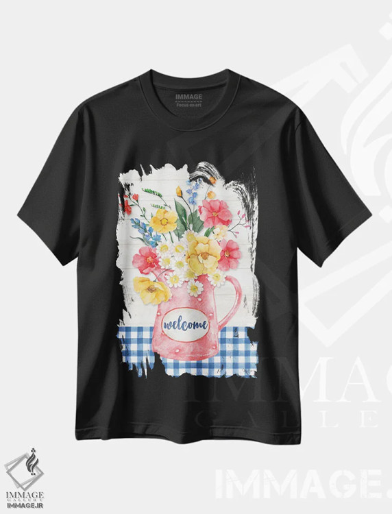 تیشرت مشکی طرح دار – تیشرت گلدار ,پارچ گلدار آمریکایی اثر مالی بی. فروشگاه ایماژ