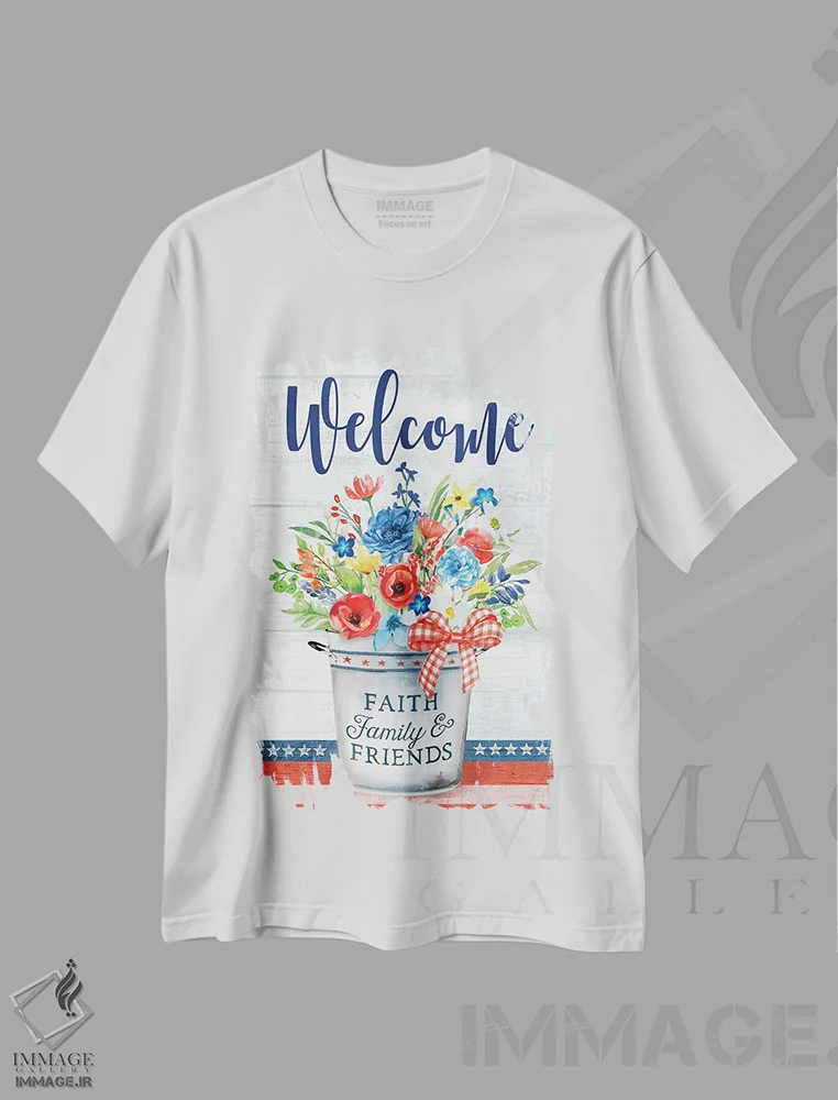 تیشرت سفید طرح دار – تیشرت گل ,گل های وطن پرستانه اثر مالی بی. فروشگاه ایماژ