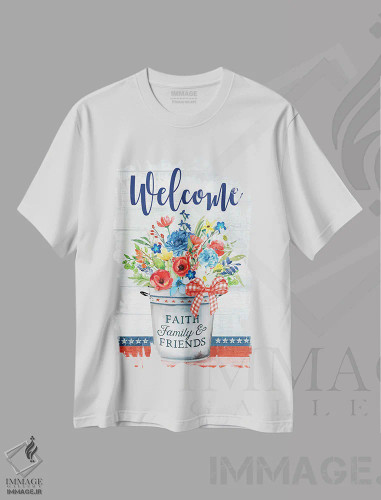 تیشرت سفید طرح دار – تیشرت گل ,گل های وطن پرستانه اثر مالی بی. فروشگاه ایماژ