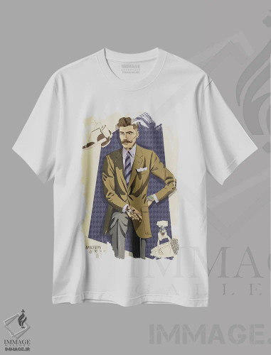 تیشرت سفید طرح دار – تیشرت مدرن مردانه ,خطرناک و شیک پوش اثر فایو بای فایو کالکتیو فروشگاه ایماژ