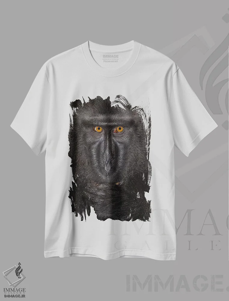 تیشرت سفید طرح دار – تیشرت طبیعت ,ماکاک تاج دار سیاه آلفا کلوزآپ سولاوسی اثر موگنس تروله فروشگاه ایماژ