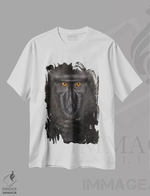 تیشرت سفید طرح دار – تیشرت طبیعت ,ماکاک تاج دار سیاه آلفا کلوزآپ سولاوسی اثر موگنس تروله فروشگاه ایماژ