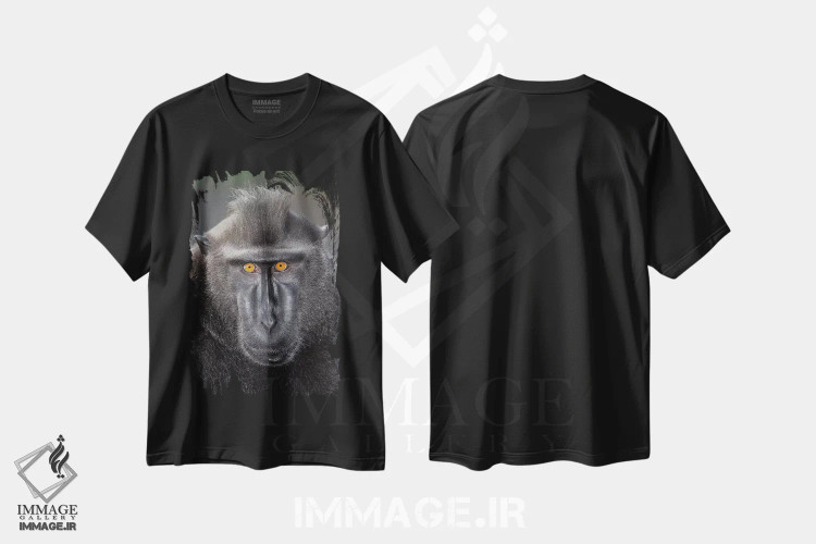 تیشرت مشکی طرح دار – تیشرت طبیعت ,تماس چشمی ماکاک تاج دار سیاه آلفا اثر موگنس تروله فروشگاه ایماژ