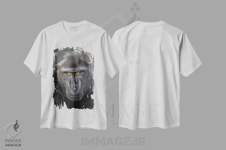 تیشرت سفید طرح دار – تیشرت طبیعت ,تماس چشمی ماکاک تاج دار سیاه آلفا اثر موگنس تروله immage.ir
