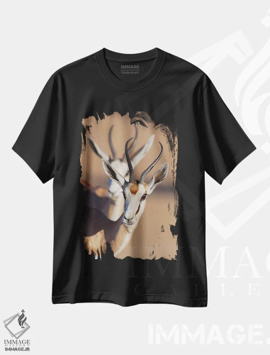 تیشرت مشکی طرح دار – تیشرت طبیعت ,همزمانی اسپرینگ باک اثر موگنس تروله فروشگاه ایماژ