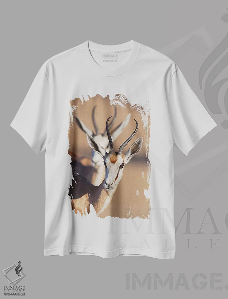 تیشرت سفید طرح دار – تیشرت طبیعت ,همزمانی اسپرینگ باک اثر موگنس تروله immage.ir