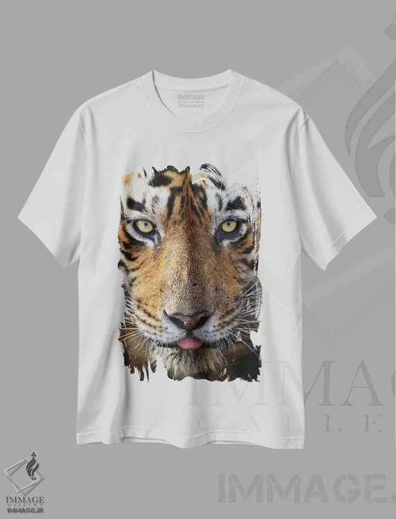 تیشرت سفید طرح دار – تیشرت حیوانات ,تماس چشمی ببر اثر موگنس تروله immage.ir
