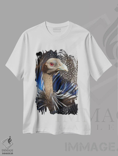 تیشرت سفید طرح دار – تیشرت حیوانات ,مرغ مروارید کرکس نما اثر موگنس تروله فروشگاه ایماژ