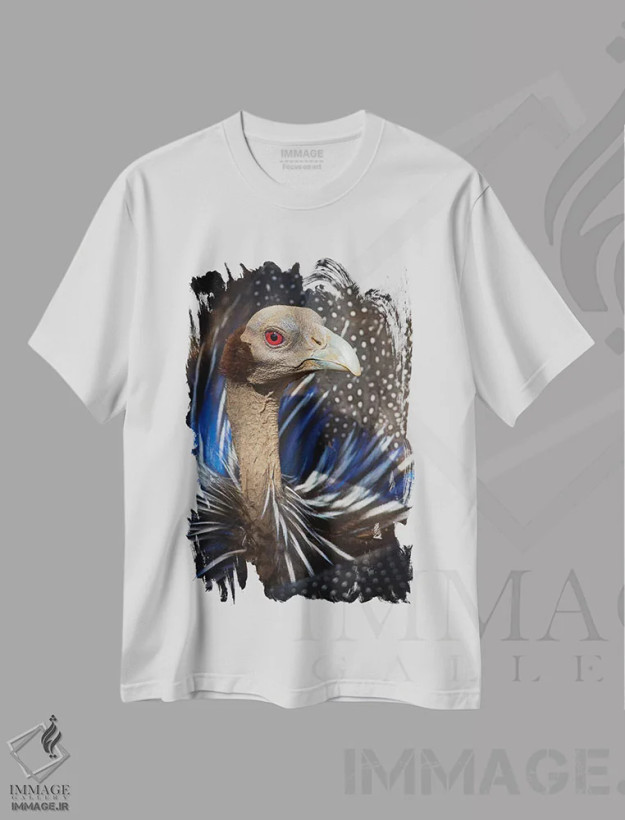 تیشرت سفید طرح دار – تیشرت حیوانات ,مرغ مروارید کرکس نما اثر موگنس تروله فروشگاه ایماژ