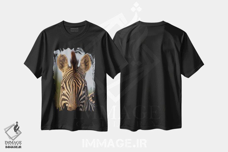 تیشرت مشکی طرح دار – تیشرت مینیمال ,الگوی صورت گورخر آفریقای جنوبی اثر موگنس تروله فروشگاه ایماژ