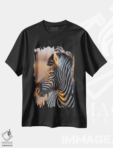 تیشرت مشکی طرح دار – تیشرت طبیعت ,گورخر نر در نور غروب اثر موگنس تروله فروشگاه ایماژ