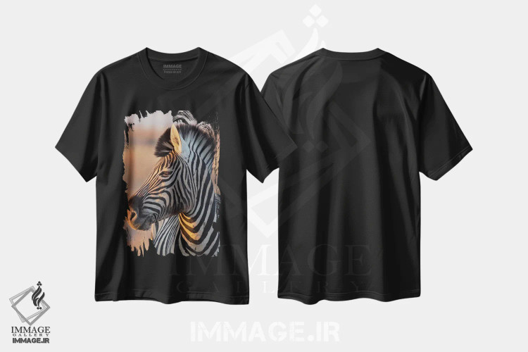 تیشرت مشکی طرح دار – تیشرت طبیعت ,گورخر نر در نور غروب اثر موگنس تروله فروشگاه ایماژ
