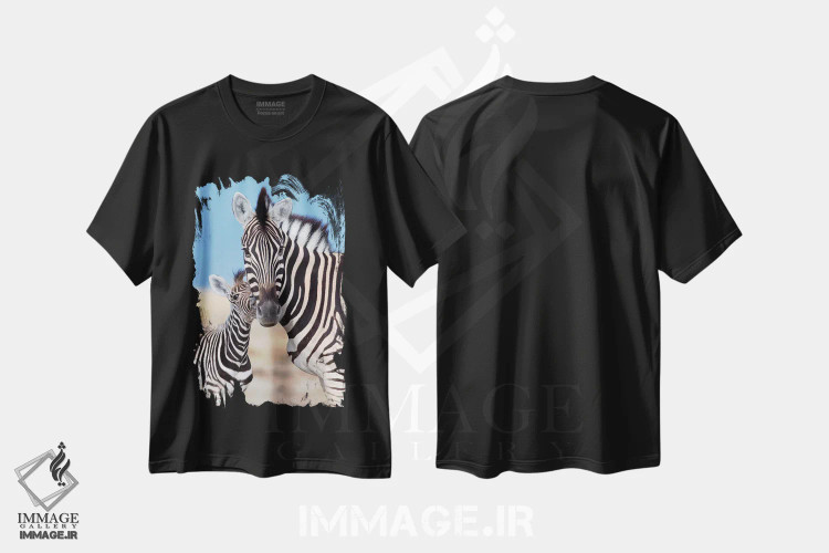 تیشرت مشکی طرح دار – تیشرت طبیعت ,مادر و کره گورخر اثر موگنس تروله immage.ir