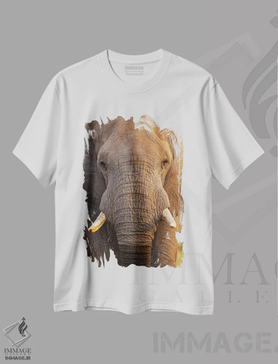 تیشرت سفید طرح دار – تیشرت طبیعت ,نمای نزدیک فیل اثر موگنس تروله immage.ir