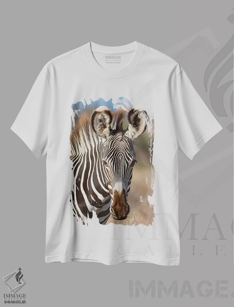 تیشرت سفید طرح دار – تیشرت حیوانات ,پرتره گورخر گریوی اثر موگنس تروله فروشگاه ایماژ
