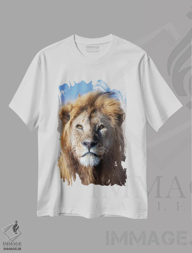 تیشرت سفید طرح دار – تیشرت حیات وحش ,شیر با یال طلایی اثر موگنس تروله فروشگاه ایماژ