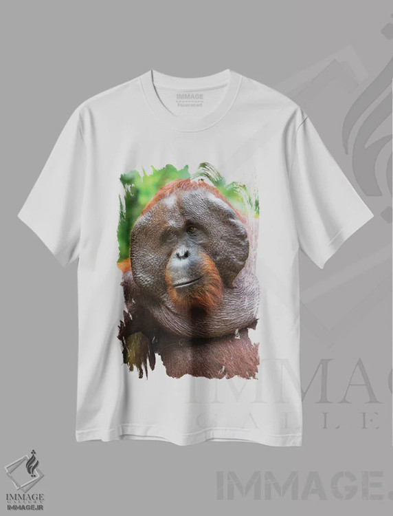 تیشرت سفید طرح دار – تیشرت حیوانات ,لبخند اورانگوتان نر بورنئو اثر موگنس تروله فروشگاه ایماژ