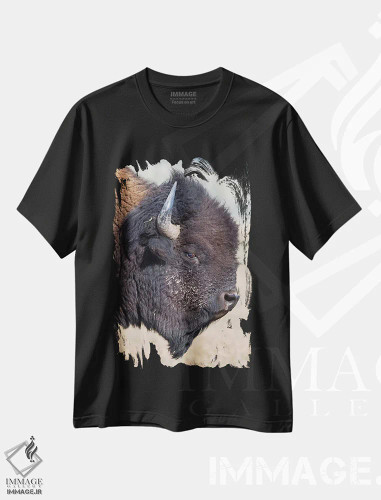 تیشرت مشکی طرح دار – تیشرت حیوانات ,نمای نیم رخ گاومیش آمریکایی پارک گرند تیتون اثر موگنس تروله فروشگاه ایماژ
