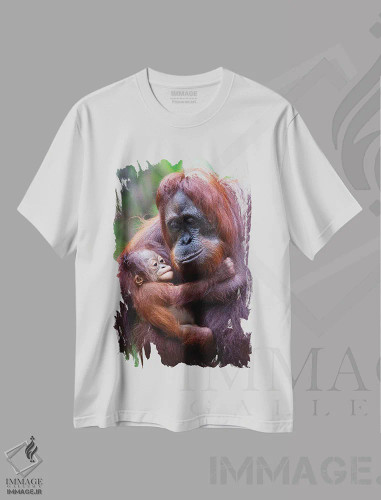 تیشرت سفید طرح دار – تیشرت حیوانات ,مادر و بچه اورانگوتان بورنئو اثر موگنس تروله فروشگاه ایماژ