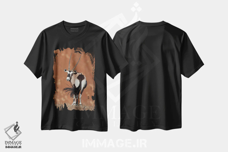 تیشرت مشکی طرح دار – تیشرت حیوانات ,اوریکس در حال تکان دادن دم اثر موگنس تروله فروشگاه ایماژ