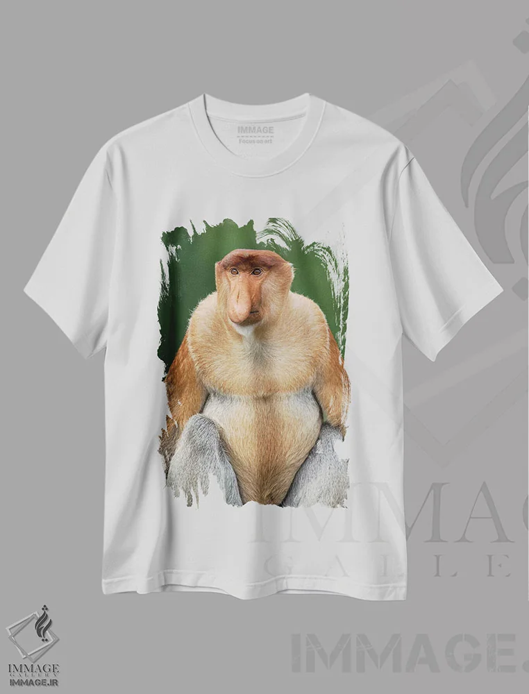 تیشرت سفید طرح دار – تیشرت حیوانات ,میمون پوزه دراز نر غالب بورنئو اثر موگنس تروله فروشگاه ایماژ