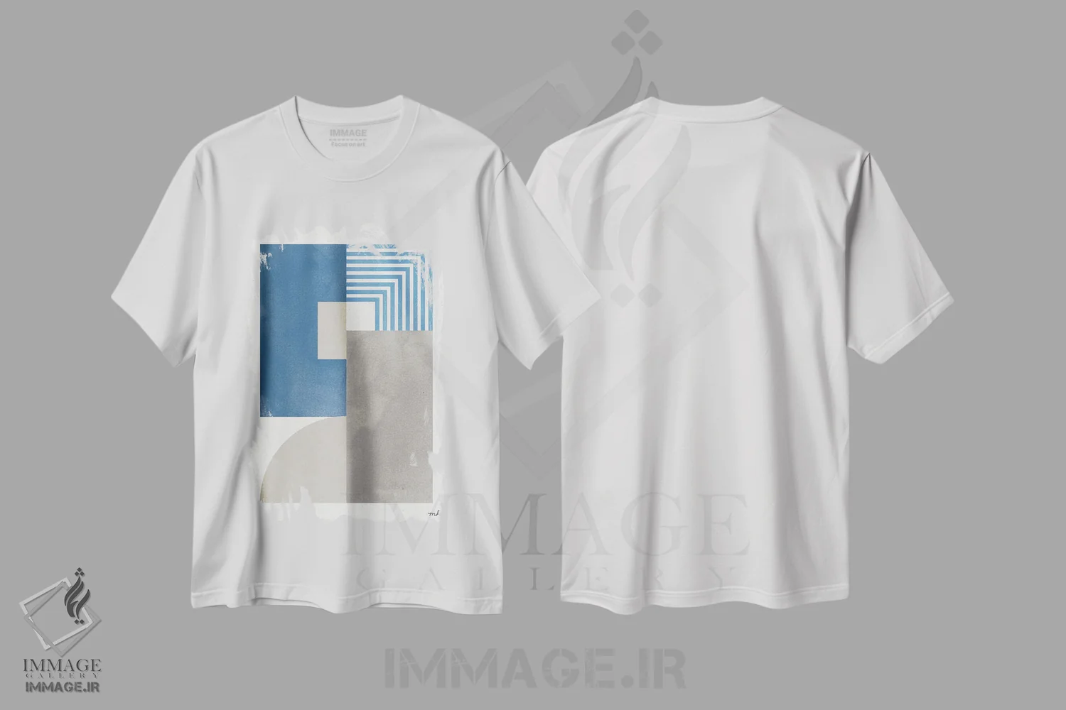 تیشرت سفید طرح دار – تیشرت هنری ,زرق وبرق دکو آبی اثر موایرا هرشی فروشگاه ایماژ