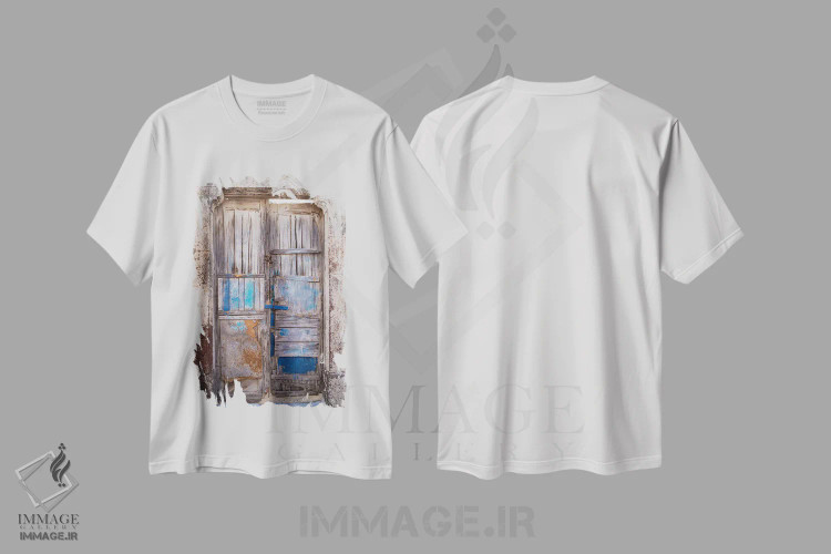 تیشرت سفید طرح دار – تیشرت مینیمال ,در آبی اثر موایسس لوی immage.ir