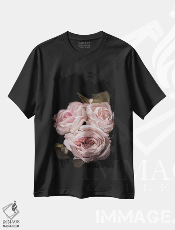 تیشرت مشکی طرح دار – تیشرت گل رز ,رز عتیقه اثر فایو بای فایو کالکتیو immage.ir