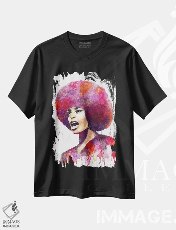 تیشرت مشکی طرح دار – تیشرت هنری ,آنجلا دیویس اثر مورگان اورتون فروشگاه ایماژ