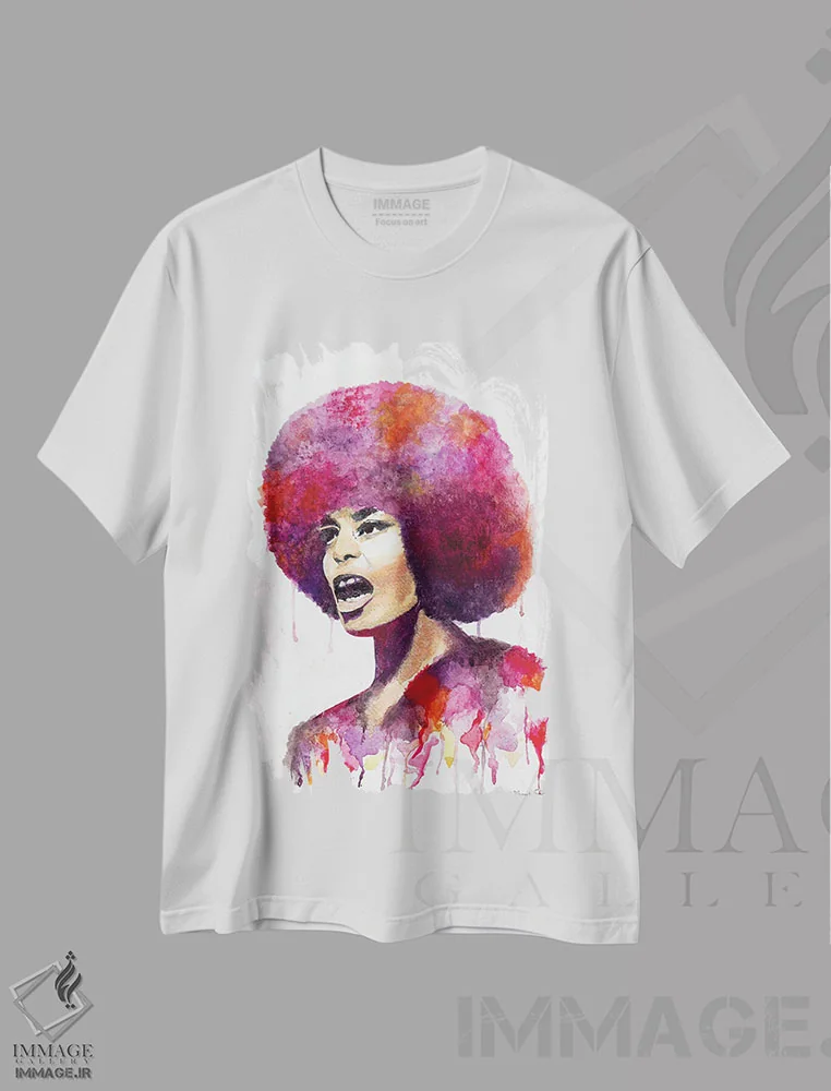 تیشرت سفید طرح دار – تیشرت هنری ,آنجلا دیویس اثر مورگان اورتون immage.ir