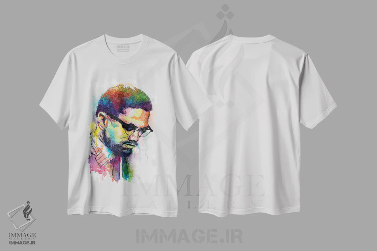 تیشرت سفید طرح دار – تیشرت سیاسی ,مالکوم ایکس اثر مورگان اورتون فروشگاه ایماژ
